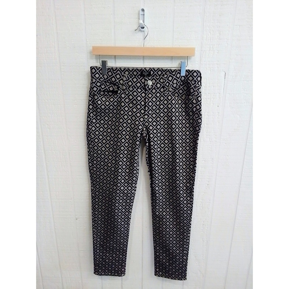 J.Crew Factory Toothpick Jeans Women Navy Tan Geometric Diamond Skinny 28 NEW